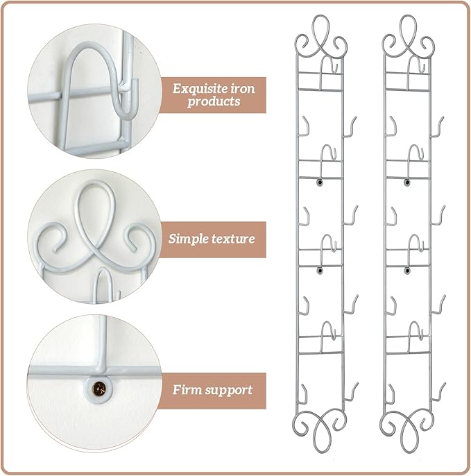 Blulu 4 Pcs 36'' x 5'' Tea Cup and Saucer Display Stand 4 Tiers Vertical Wall Mounted Cups Plate Holder Wall Plate Hangers Decorative Brackets for China Coffee Mug Gifts Thanksgiving Christmas (White)