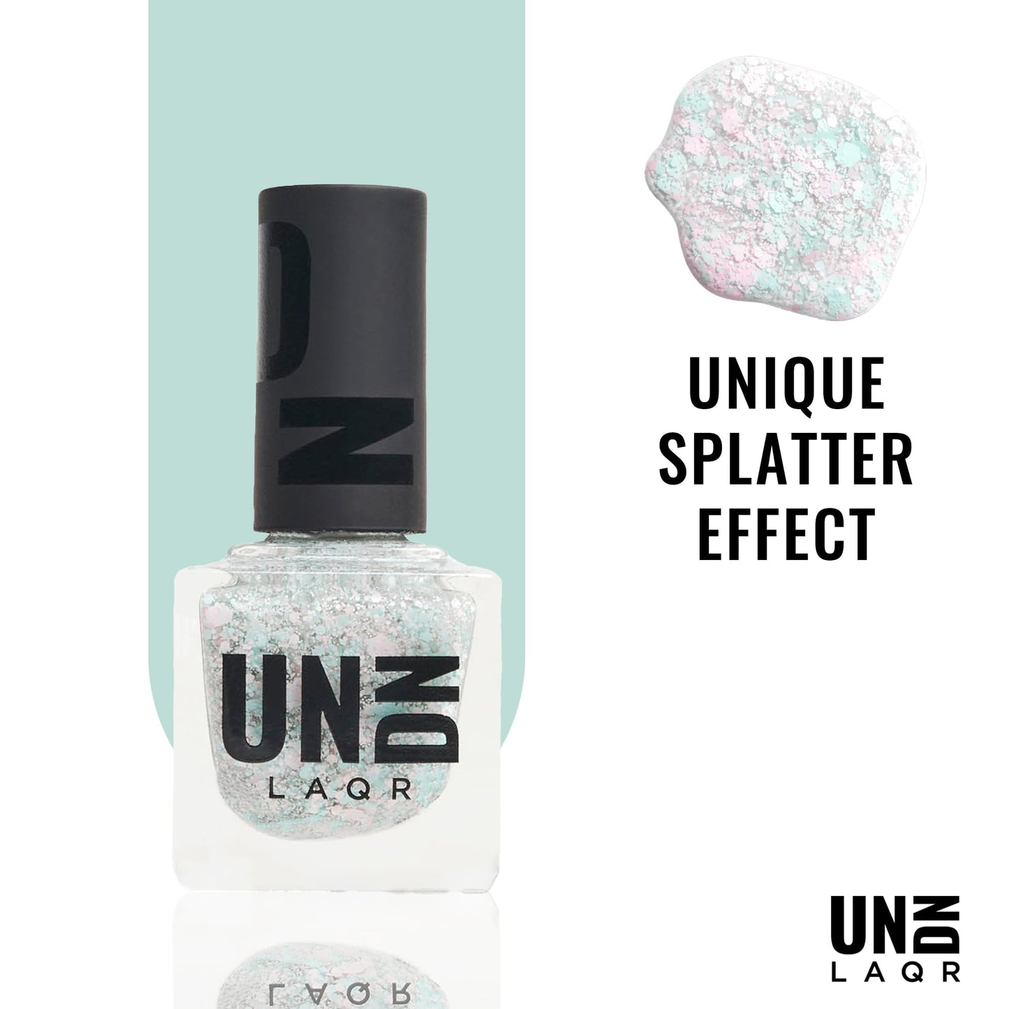UN/DN Vegan Nail Polish - 0203 Splatter - Pastel Pink and Blue Paint Splatter Nail Polish - Long Lasting, Cruelty Free Fingernai
