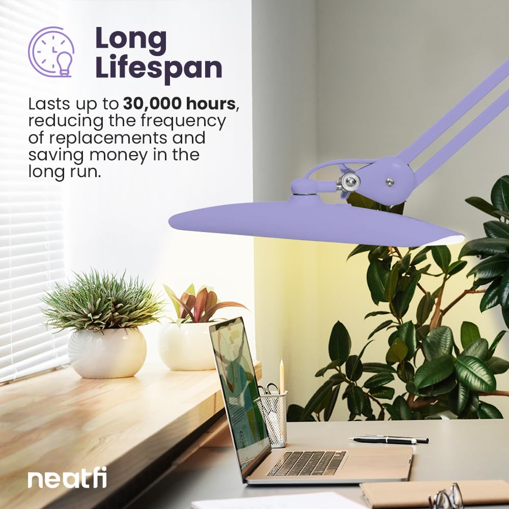 Neatfi Xl 2 200 Lumens Led Task Lamp  24W  117 Pcs Smd Led  Dimmable  4 Level Brightness  3 Light Modes  Desk Light For Home  Office  Workbench (Cct  Lavender)
