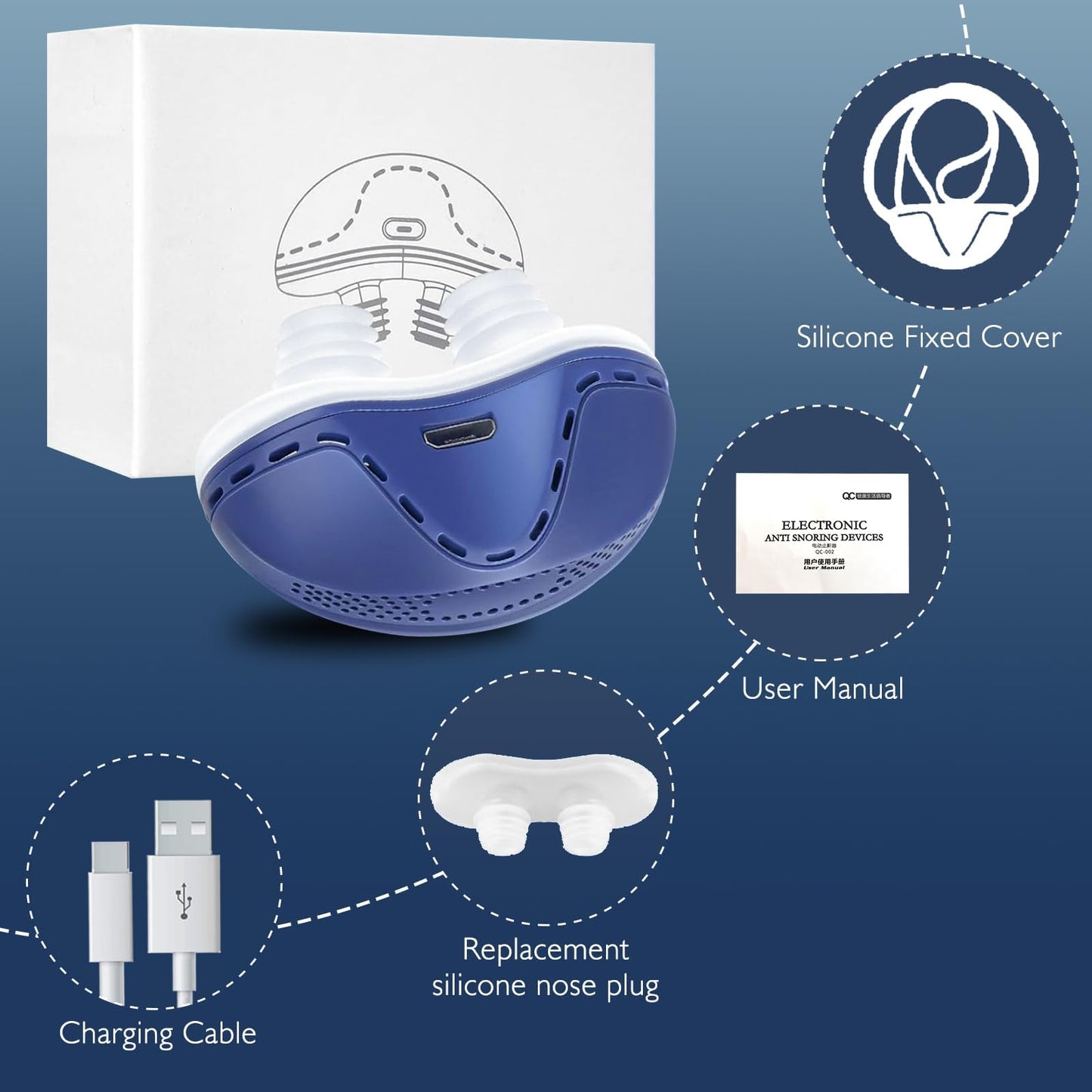 Anti Snoring Devices, Double Vortex Anti Snoring Device, Snoring Solution, Adjustable Wind Speed, Suitable for All Nose Shapes, Stop Snoring Suitable for Men and Women, Blue-GHS SA7