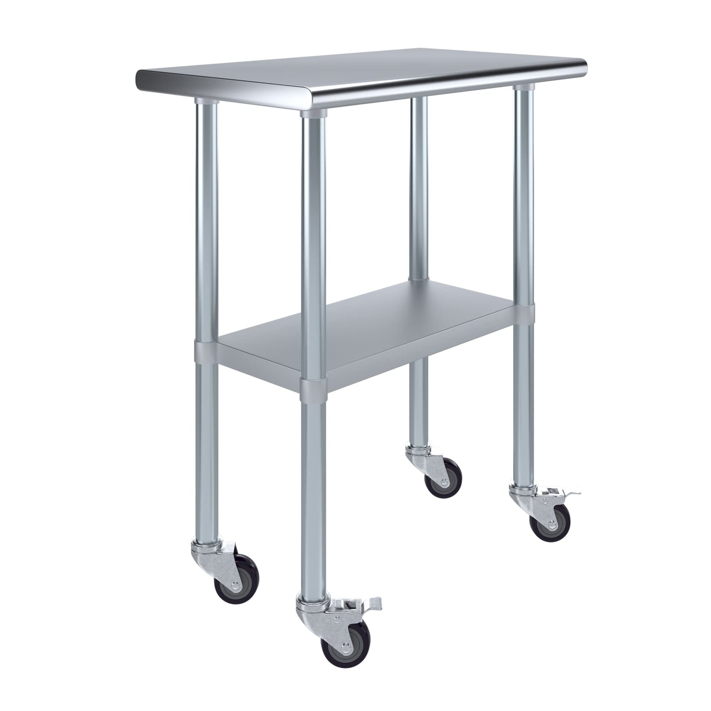 AmGood 18 in. x 30 in. Stainless Steel Work Table with Wheels | Metal Kitchen Food Prep Table | NSF