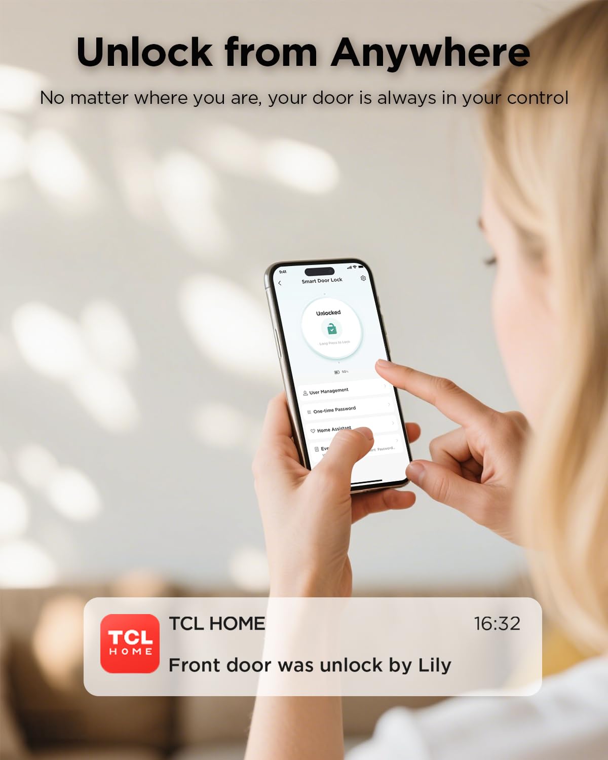 TCL D2 Pro Smart Lock with Palm Vein Recognition, Wi-Fi Keyless Entry Deadbolt Door Lock, Built-in Doorbell, IP55 Waterproof, 10000mAh Rechargeable Battery, Auto Lock for Front Door (Dark Grey)