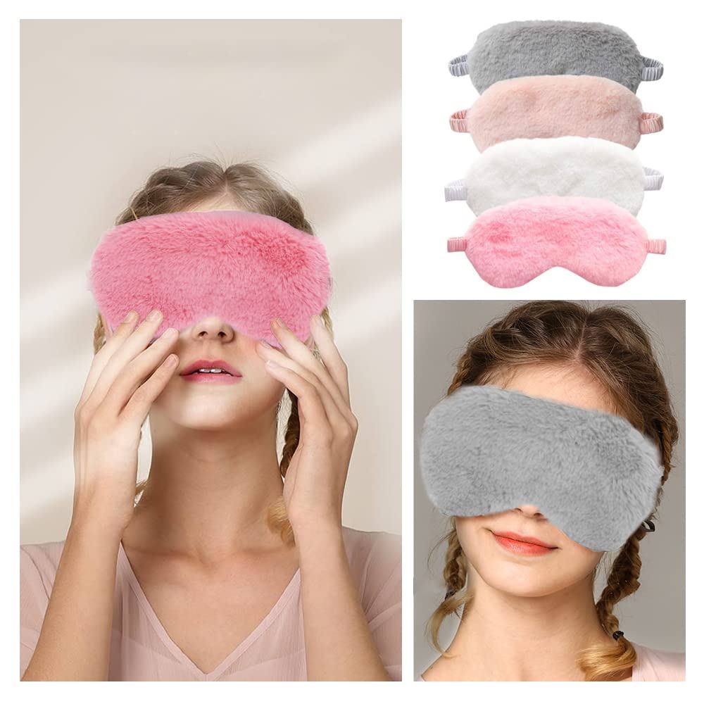 4 Pcs Plush Sleep Masks, Ultra Cute Soft Eye Cover, Blindfold Travel Masks for Kids Men Women(Random Color)