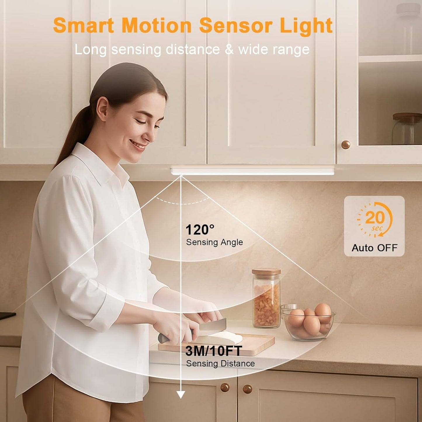 Auxoda Wireless Motion Sensor Light, 13 Inch, USB Rechargeable, 2-Pack, 7000K White Light, Magnetic Stick-On, Model GLS-C016-331mm