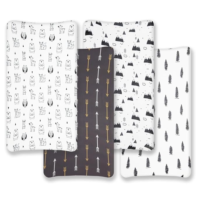 4 Pack Changing Pad Covers Woodland Forest Animals Wood Neutral Unisex Fitted Baby Changing Pad Cover Set for Baby Boys or Girls