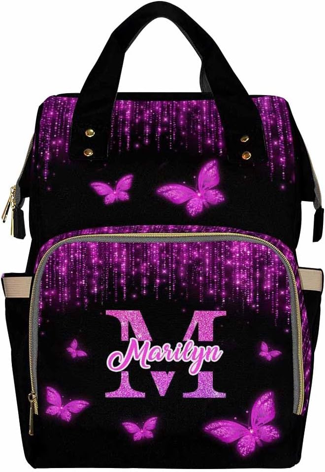 D-Story Customized Diaper Backpack - Waterproof Outdoor/Shopping Handbag, Multifunction Customized Newborn Gift - Colorful Butterfly