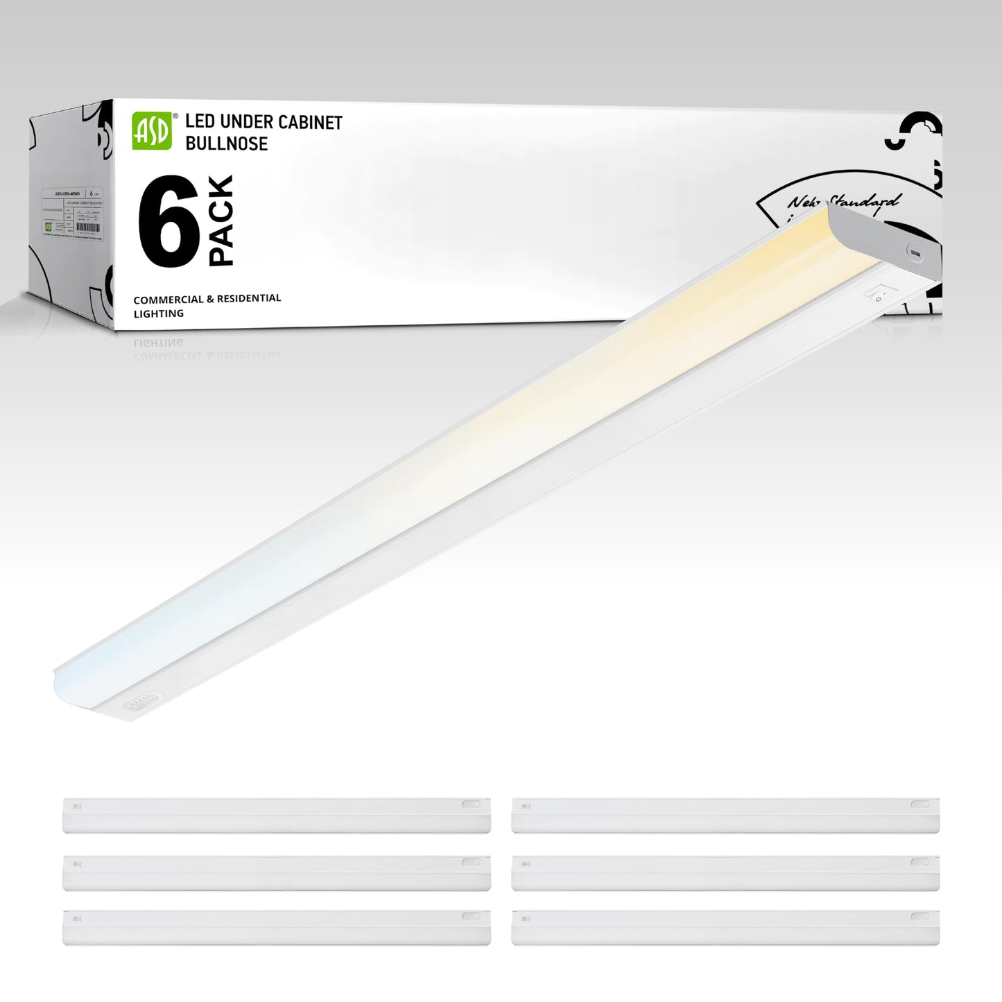 ASD 6 Pack 40 Inch LED Under Cabinet Lighting Hardwired, On/Off & Color Temp Switch, 20W 1814LM, 5CCT 2700K-5000K CRI90+, Dimmab