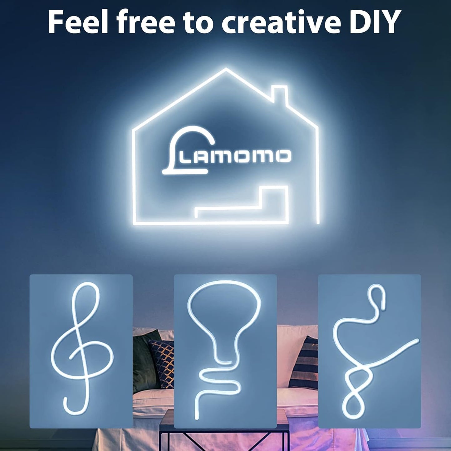 Lamomo Neon Led Rope Light 32.8Ft  White Led Strip Lights 1.96In/Cut  6000K Waterproof Flexible Silicone 24V Led Strip For Diy Neon Sign Bedroom Indoor Outdoor Decor(Power Adapter Included)