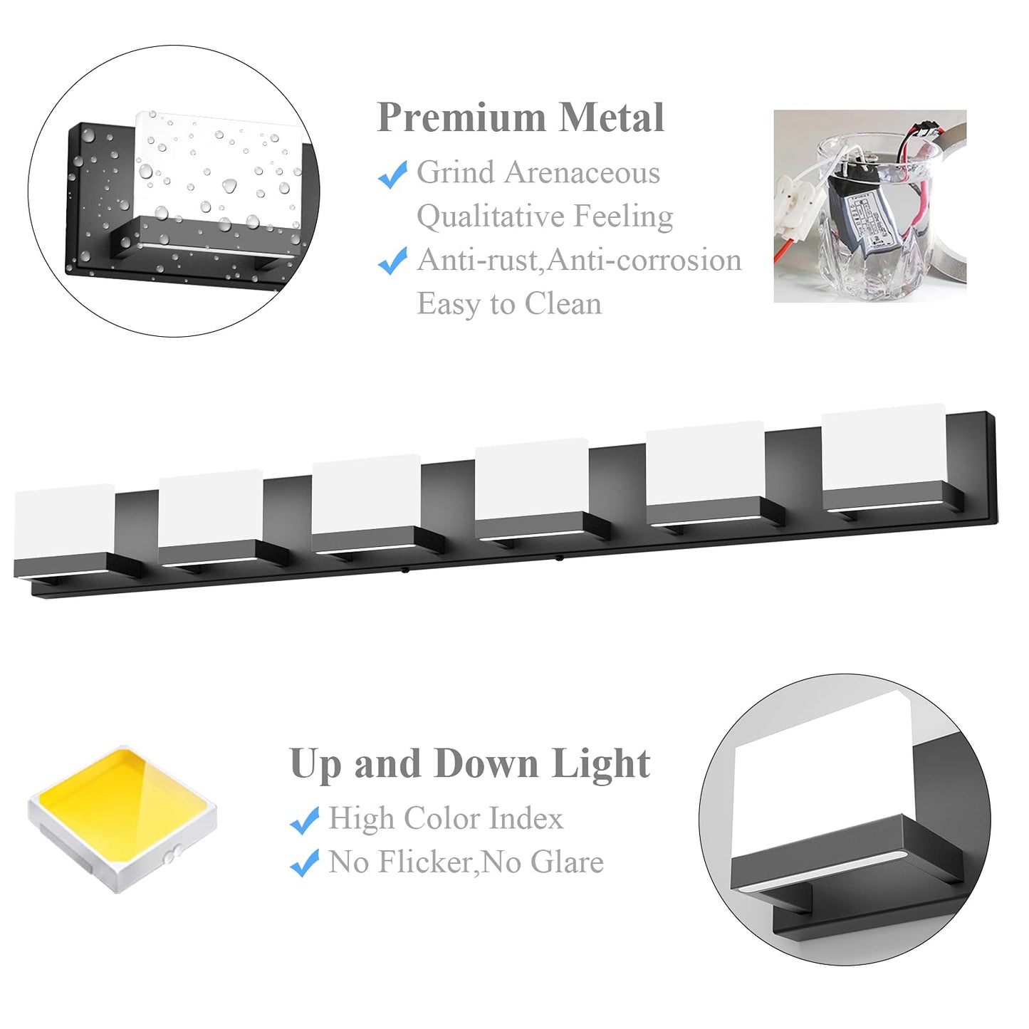 Tipace LED Vanity Light, 6 Lights Dimmable, Matte Black, Modern Wall Fixture for Bathroom, Model 1103