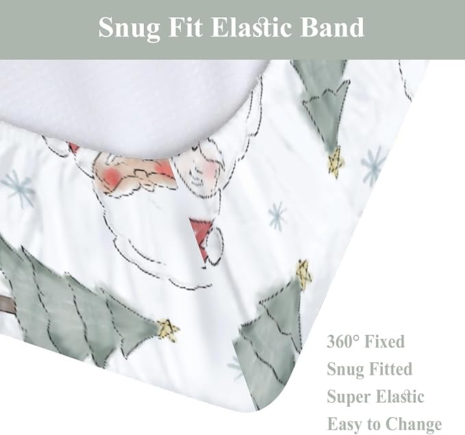 Pastel Santa Christmas Trees Baby Changing Pad Covers for Boy Girl Red Santa Claus Snowflakes Fitted Changing Table Cover Mats Winter Holiday Festive Soft Diaper Change Table Cover Sheets 32''×16''