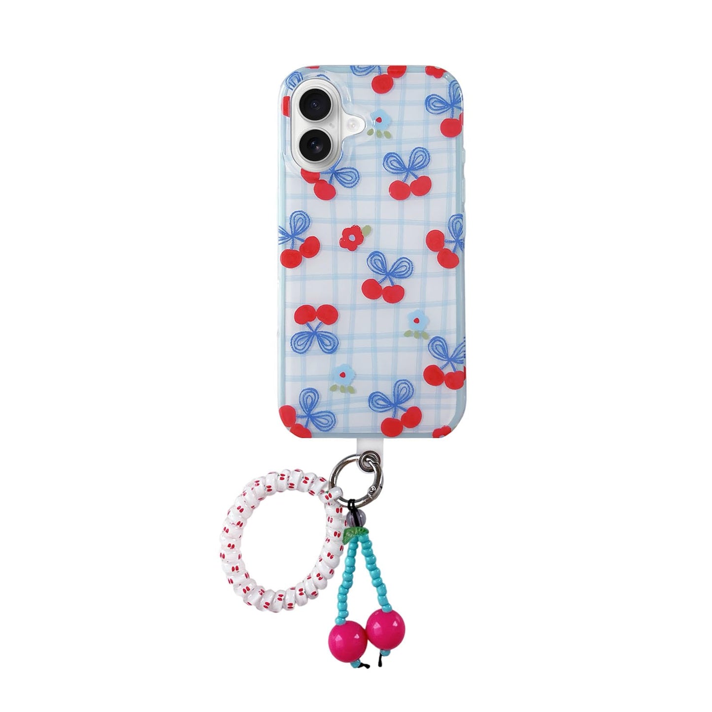 Cherry Blue White Checkered Phone Case for iPhone 14 6.1in,Cute Chic Plaid Striped Aesthetic Design Gloss Clear Protective Cover