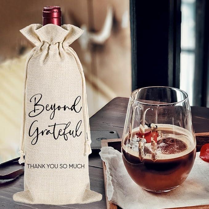 Qubereeree Beyond Grateful Thank You Wine Bag Graduation Appreciation Gifts Encouragement Gift for Wedding Baby Shower Bridal Shower, Thank You Big Enough for Everything You Did Card-15