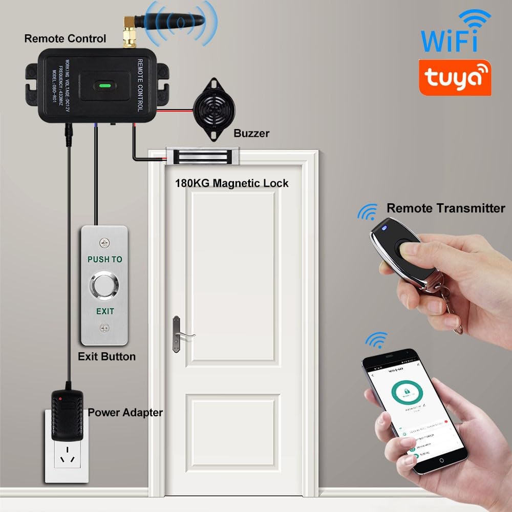 YiToo WiFi Tuya Access Control 180kg/350lbs Electric Magnetic Door Lock Kit System Gate Remote Control Smartphone APP Control