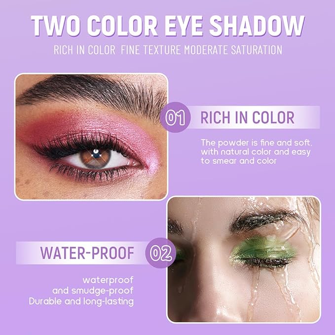 Nude Brown Shimmer Eyeshadow Nude Double Colors Palette, High Pigment Eye Shadow Powder, Blendable Smooth and Texture Waterproof, Smudge-proof, Durable and Long-lasting Makeup Palette 01#