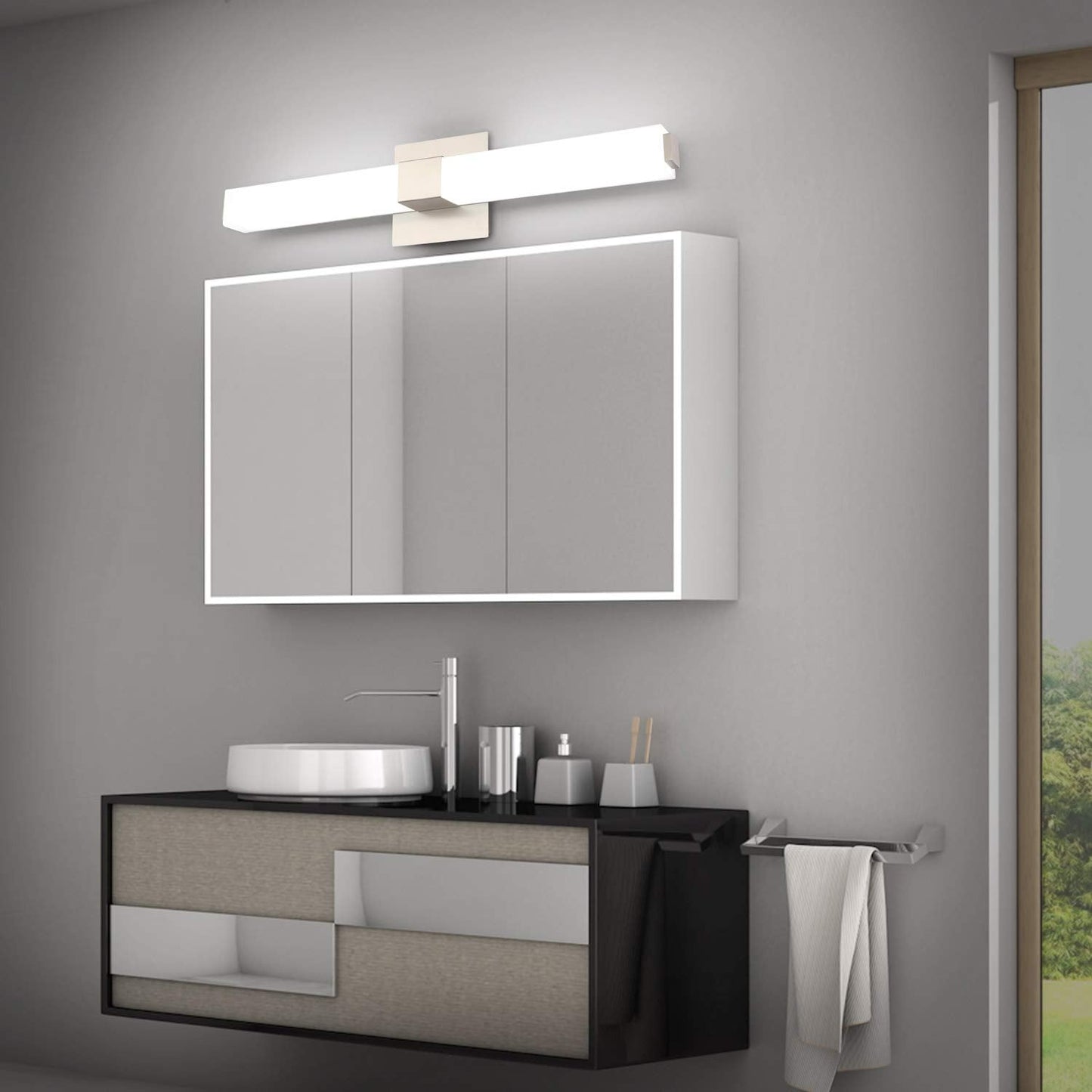 ZUZITO 24in Bathroom Vanity Light, 18W Dimmable LED, Brushed Nickel, 3CCT Selectable, Model S16001-613mm-3C