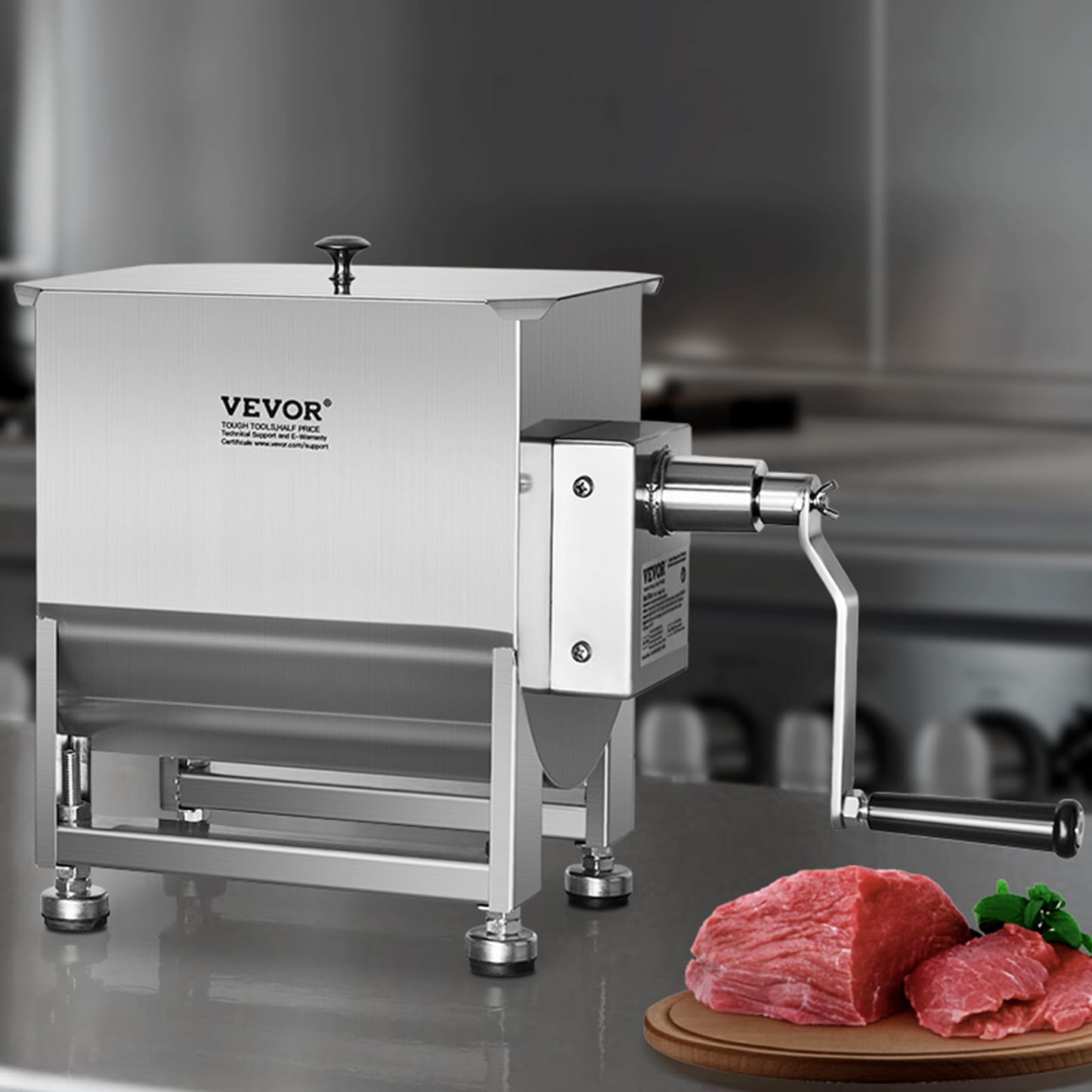 VEVOR Manual Meat Mixer, 15 Pound Capacity Tank Meat Processing Equipment, Stainless Steel Meat Mixer, Sausage Mixer Machine with Lid and Handle, Ground Beef Hand Mixer, Silver