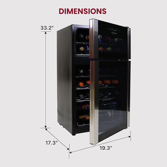Koolatron 29 Bottle Wine Fridge – Wine Cooler with Glass Door, 3 cu. ft (86 L), Beverage Can Refrigerator, Digital Temperature Control/Dual Temperature Zone, Ideal for Red, White & Sparkling Wine