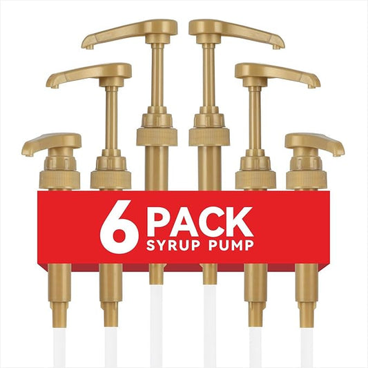 6 Pcs Coffee Syrup Pump Dispenser - Premium Skinny Syrup Pumps Fit for 25.4oz Torani Davinci Syrup Bottles (Gold)