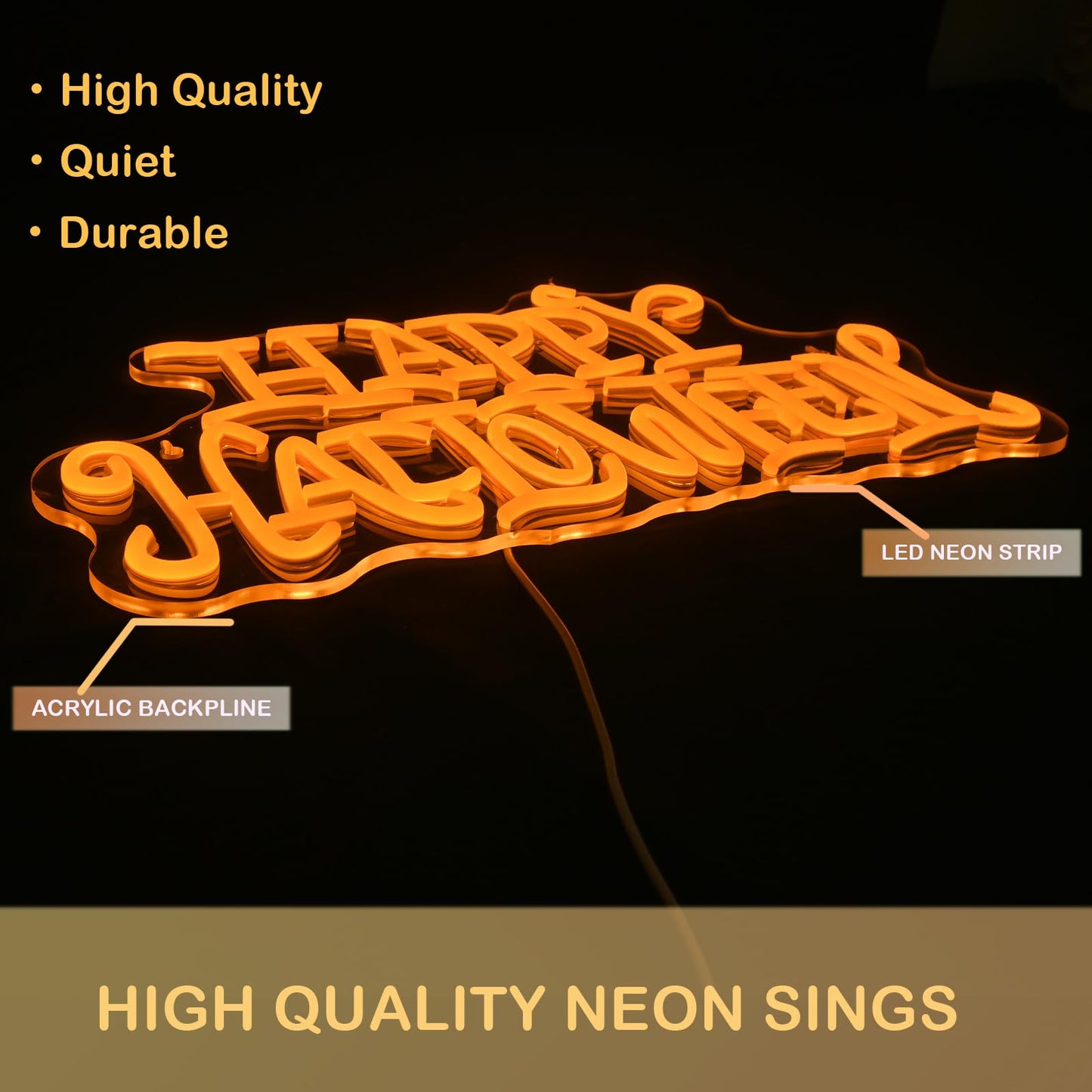 Wanxing Happy Halloween Neon Light Sign Golden Yellow Letter Led Nights For All Hallows Day Party Wall Decor Art Decorations As A Gift For Children Friends Family 16.5 * 19.4