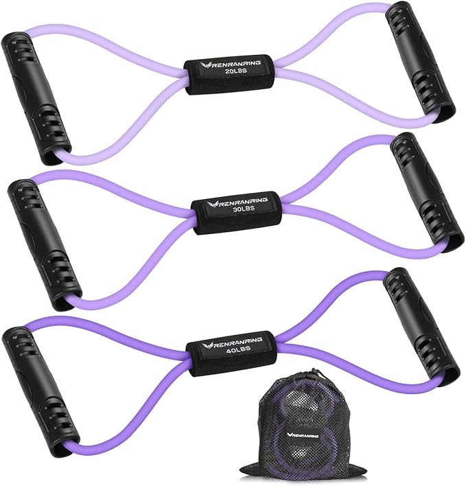 RENRANRING Figure 8 Fitness Resistance Bands with Handles - Exercise Tube Band Set of 3 for Arm and Shoulder Stretch, Rope...