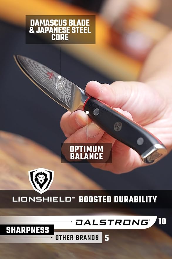 Dalstrong Paring Knife - 3.5 inch - Shogun Series ELITE - Damascus - AUS-10V Japanese Super Steel Kitchen Knife - Vacuum Treated - Vegetable, Fruit Knife - Razor Sharp Cooking Chef's Knife - w/Sheath