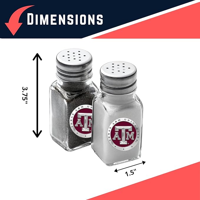 Heritage Pewter Texas A&M Salt and Pepper Shaker Set of 2 Bottles | Expertly Crafted Pewter Glass
