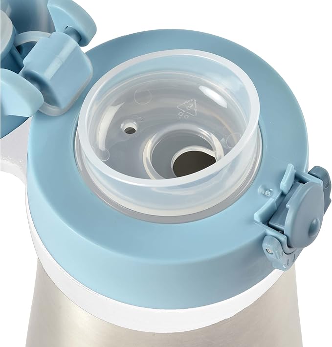 BEABA Kids Stainless Steel Insulated Water Bottle, Kids Water Bottle, Toddler Insulated with Spill Proof Spout and Close Top, Perfect for Travel, (Rain)