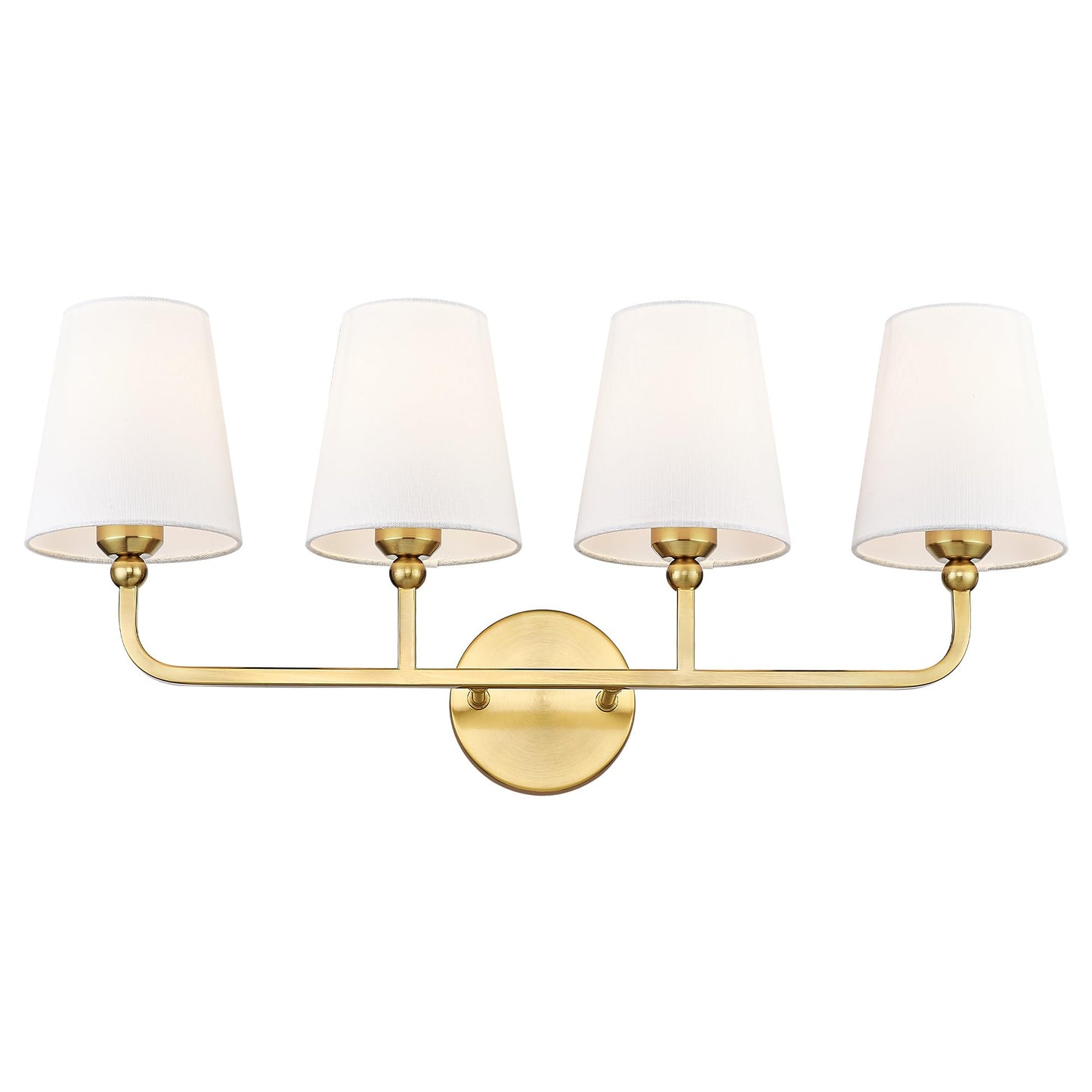 METWET Bathroom Light Fixtures, 4 Light Brushed Gold Vanity Lights with Flared White Fabric Shade, 28 Inch Wall Sconce, Modern Sconces Wall Lighting for Hallway Bedroom, VL837-BG-4