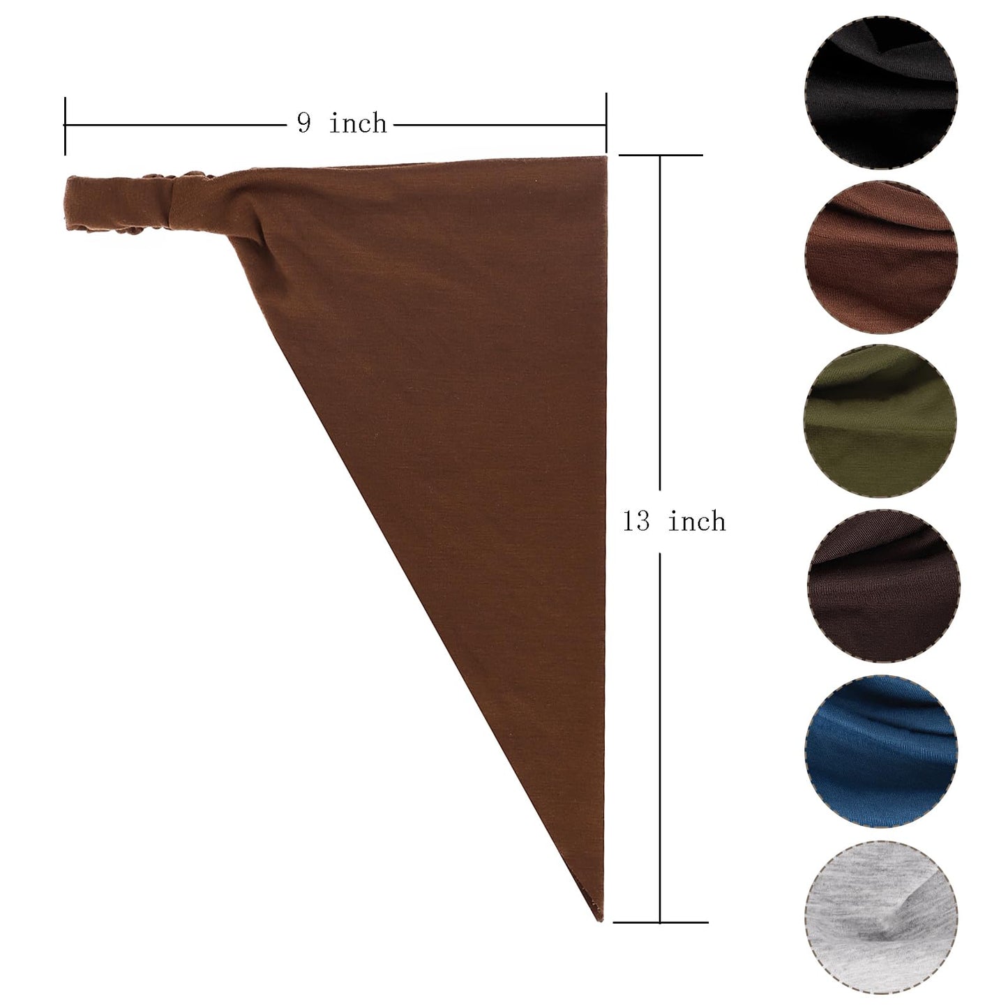 MapofBeauty 13 Inch 6 Pieces Soft Elastic Scarf Triangle Non Slip Bandana Head Scarves Headband (Deep Coffee/Dark Green/Gray/Bro