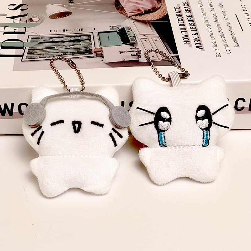 PUCAPOCO Cute Headphones Cat Keychain Kawaii Plush Kitten Bag Charms for Couples BFF Bag Backpack Handbag Purse Car 2PCS (headphone cat)
