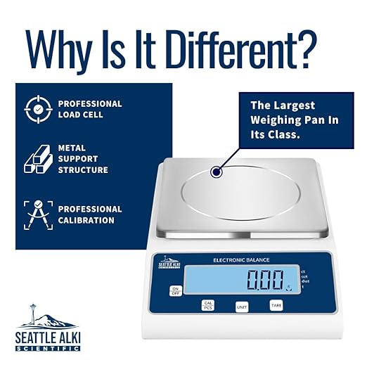 Seattle Alki Scientific Lab Scale | 15 kg x 0.1 g | USA Company - Digital Lab Balance with Professional Load Cell, Metal Support Structure and Thorough Calibration - Scientific Scale