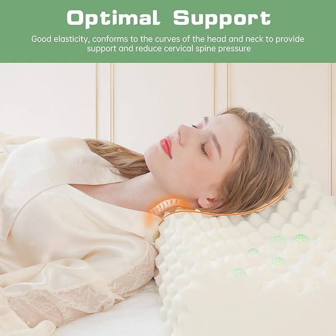 Latex Pillow,Cervical Neck Support Bed Pillows with Removable Comfort Pillowcase,Large Particle Massage Bumps,Latex Contour Pillow for Side, Back and Stomach Sleeping