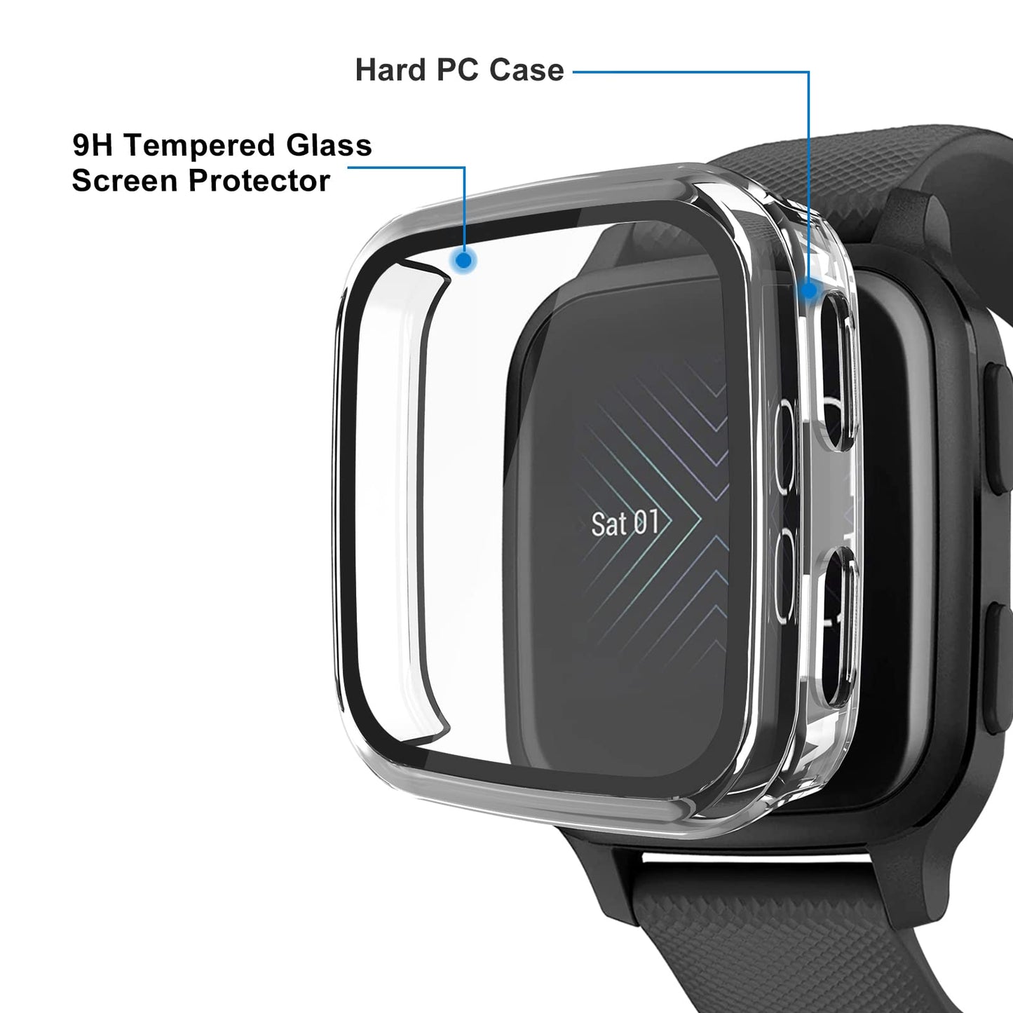 2 Packs Hard Pc Case Compatible With Garmin Venu Sq Built In 9H Tempered Glass Screen Protector, Nahai Full Cover Bumper All Aro