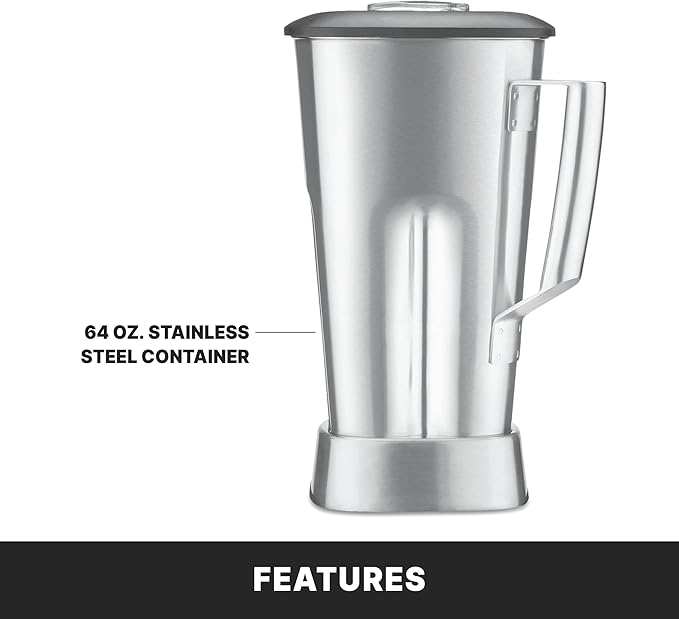Waring Commercial MX1000XTS 3.5 HP Blender with Paddle Switches, Pulse Feature and a 64 oz. Stainless Steel Container, 120V, 5-15 Phase Plug, Black