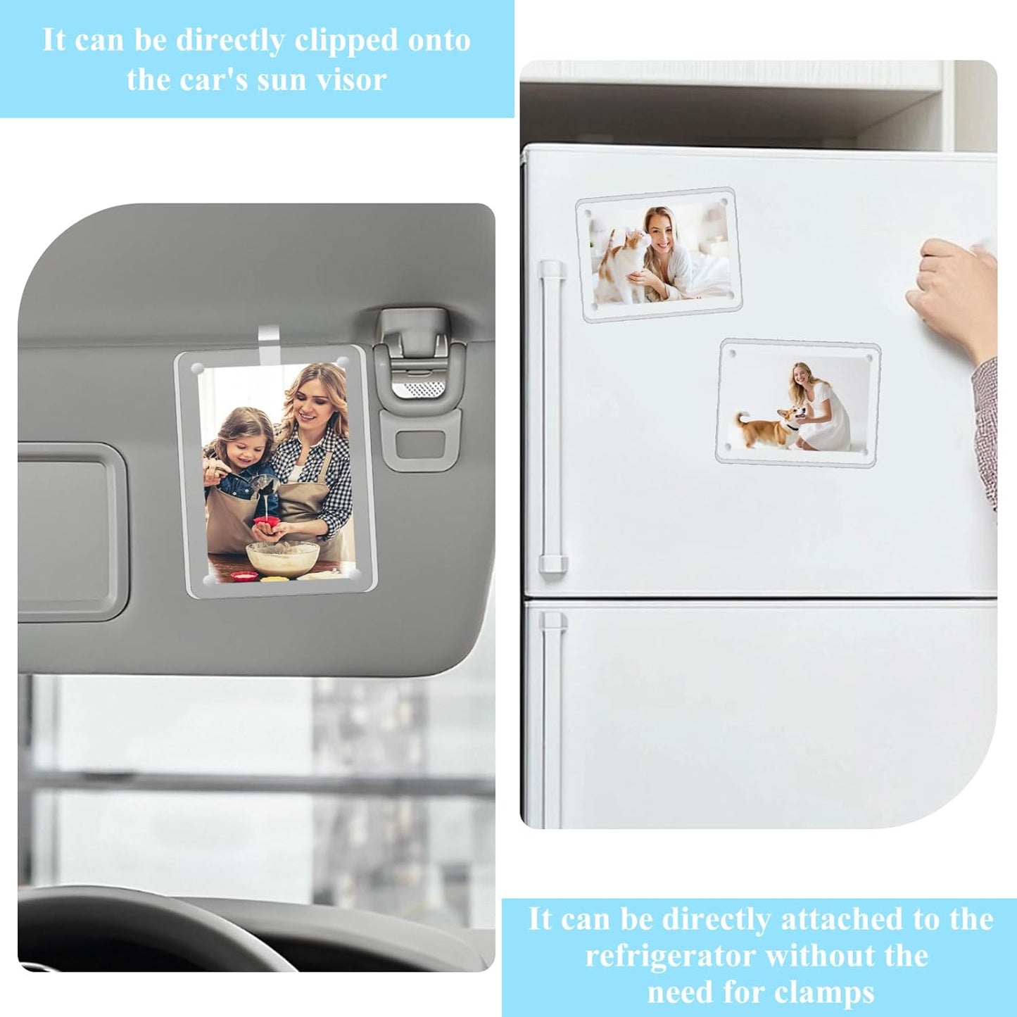 4 Pack Magnetic Car Picture Holders, Car Visor Photo Clip and Visor Clip Photo Frame, Acrylic Personalized Car Picture Frame Can Be Used to Add Your Personal Photos (2.4x3.5 Inch)