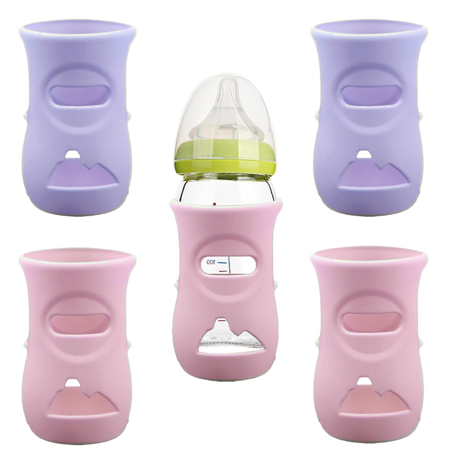 QinSuiKai 4 Pack Silicone Sleeves for Avent Natural Glass Baby Bottles, Anti Breakage Baby Bottle Holder, Compatible with Philips Avent Glass Natural Baby Bottle, BPA Free (Pink Purple, 8 OZ)