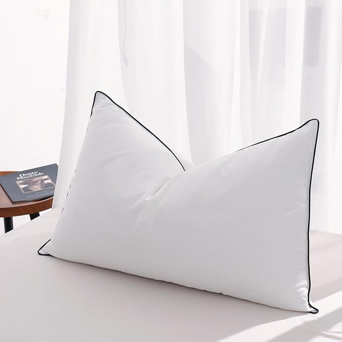 Soft Goose Down Pillows for Sleeping, 1 Pack Thin Hotel Feather Down Pillow with Airyfil™ Fillings, Flat Bed Pillow for Back, Stomach, Side Sleepers (King Size, 20×36 in.)
