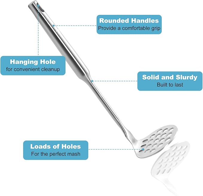Small Avocado Masher - Stainless Steel Potato Masher，Mashed Potato Masher Kitchen Tool，Heavy Duty，8.7" Mini Bean Smasher for Vegetables & Fruits - Effortless Guacamole Preparation, Christmas gifts