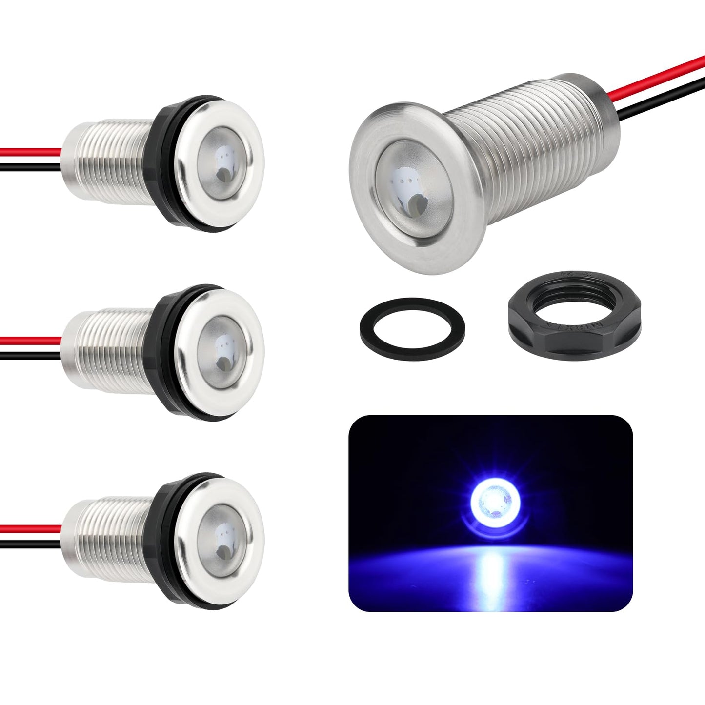 Uliteco Boat Interior Lights  Waterproof Marine Led Boat Lighting  Night Fishing Lights  Courtesy Transom Cabin Stern Cockpit Navigation Led Lights For Pontoon Bass Jon Jet Ski Kayak (Blue 4Pcs)