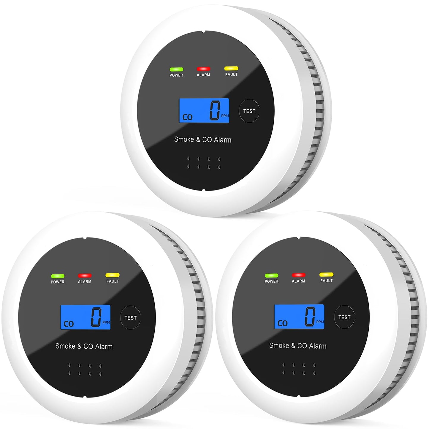 UxmCruxial Smoke Detector Carbon Monoxide Detector Combo, 2 in 1 Smoke and Carbon Monoxide Alarm with Display 85dB Alarm Replaceable Battery Fire Alarm CO Detector for Kitchen,3 Pcak