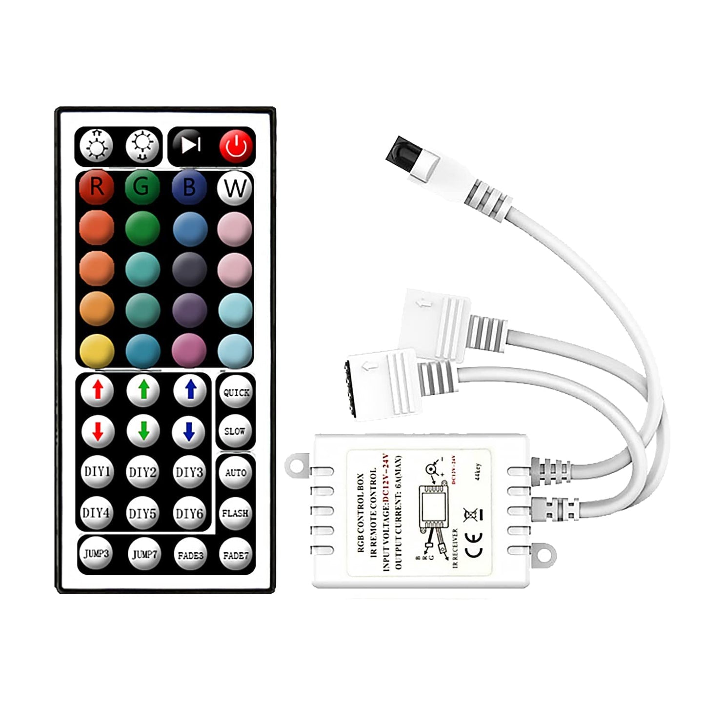 Arotelicht RGB LED Controller with 44 Key IR Remote, for SMD 5050/2835 LED Strip Lights, 12V-24V, Model TD3C001