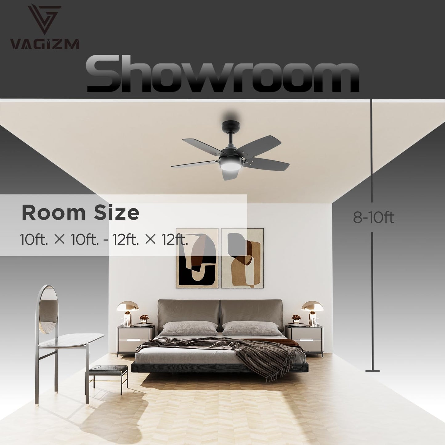 Vagizm Ceiling Fan 36 For Small Room: Matte Black Modern Fans With Light Remote Control - Reversible Quiet Dc Motor Dimmable W