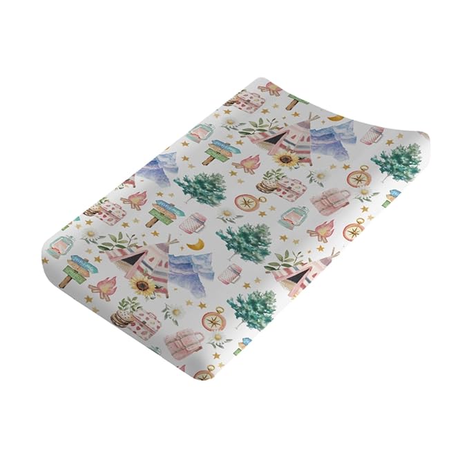 Outdoor Camping Baby Changing Pad Covers for Boy Girl 32''x16'' Summer Campsite Fitted Diaper Change Table Sheets Love Camp Camping Adventure Soft Nursery Baby Changing Pad Table Mats