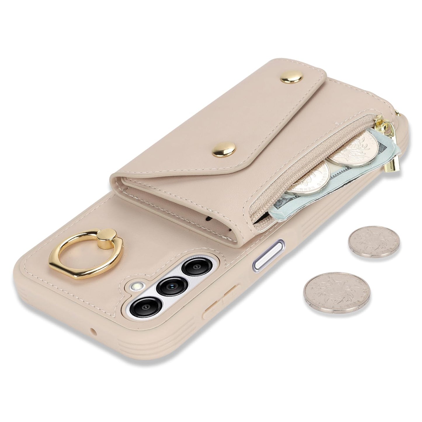 Lipvina For Samsung Galaxy A14 5G Case With Card Holder And Strap - Zipper Pocket,Crossbody Lanyard Strap,Credit Card Holder,Sta