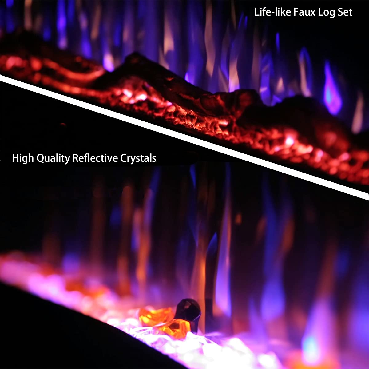 Masarflame 42 Recessed Electric Fireplace Insert, 5 Flame Settings, Log Set Or Crystal Options, Temperature Control By Touch Pan