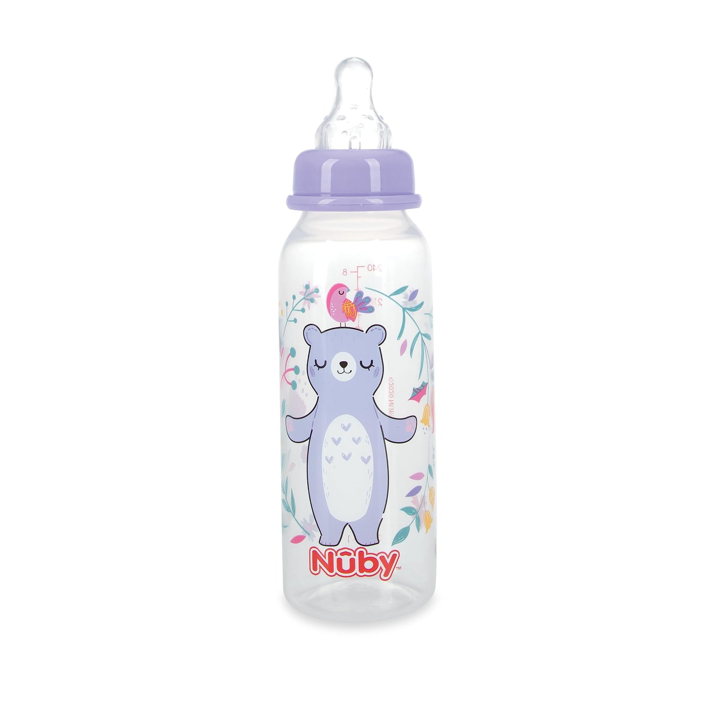 Nuby Standard Neck Tinted Bottle, 8 Ounce, 1 Pack of 1 Bottle, Colors/Patterns May Vary