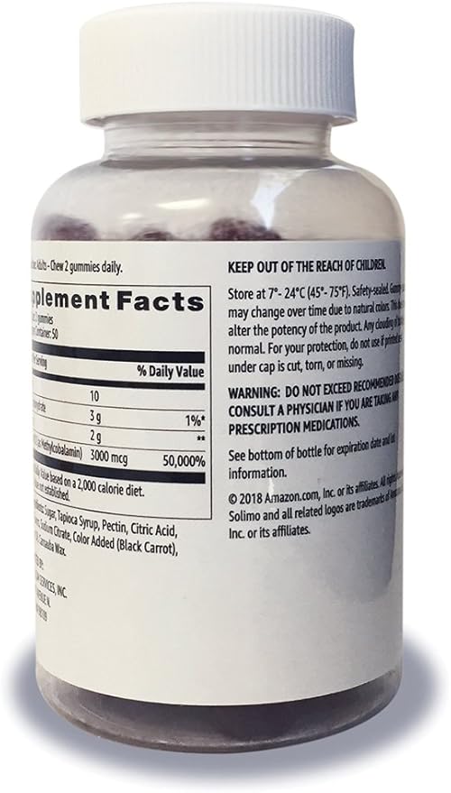 Amazon Basics Vitamin B12 3000 mcg Gummies (2 Packs of 100) and Vitamin C 250 mg Gummy (150 Gummies)