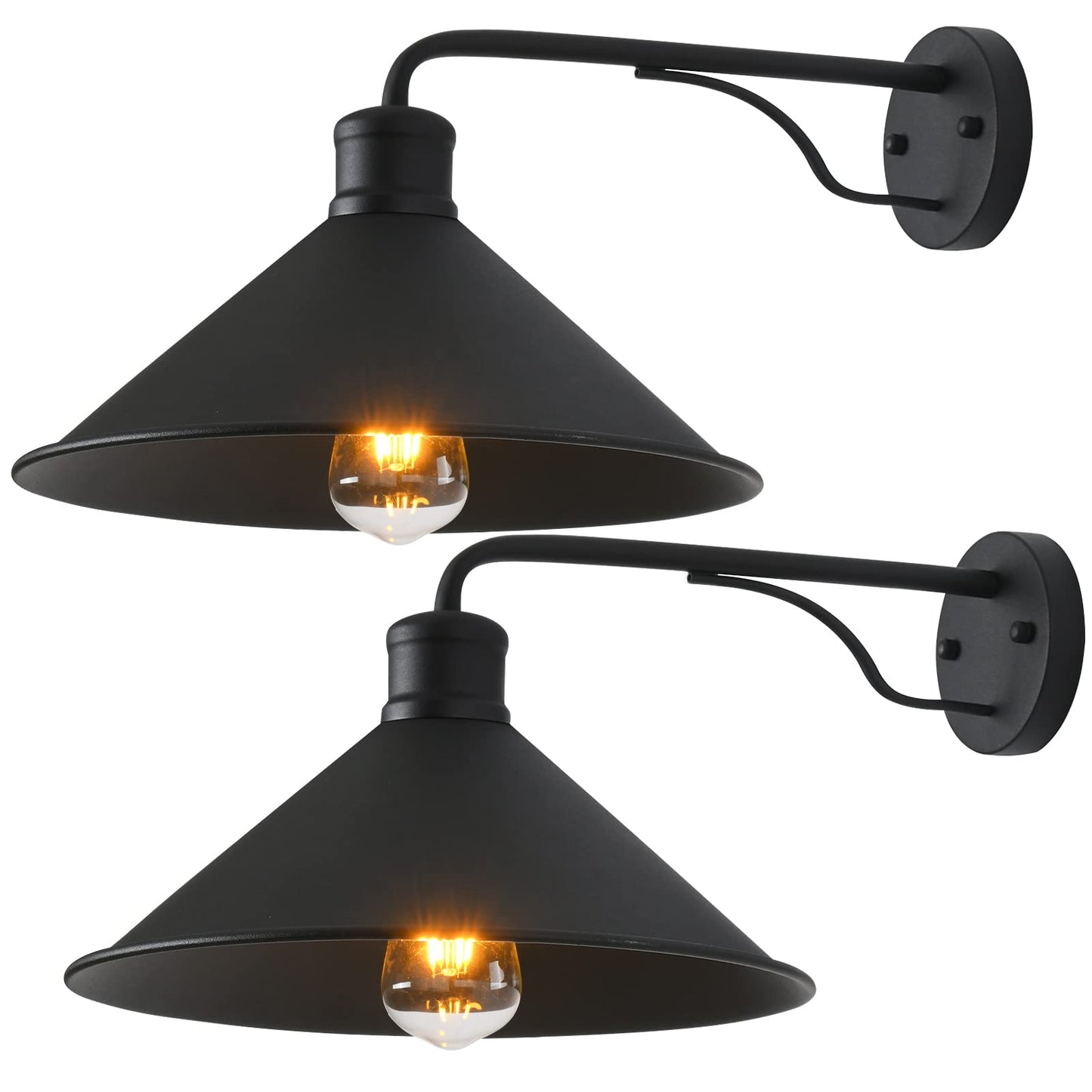VICTOGATE Outdoor Wall Lights, Modern Farmhouse, Metal, 12in, 2-Pack, Black, Model 1102J