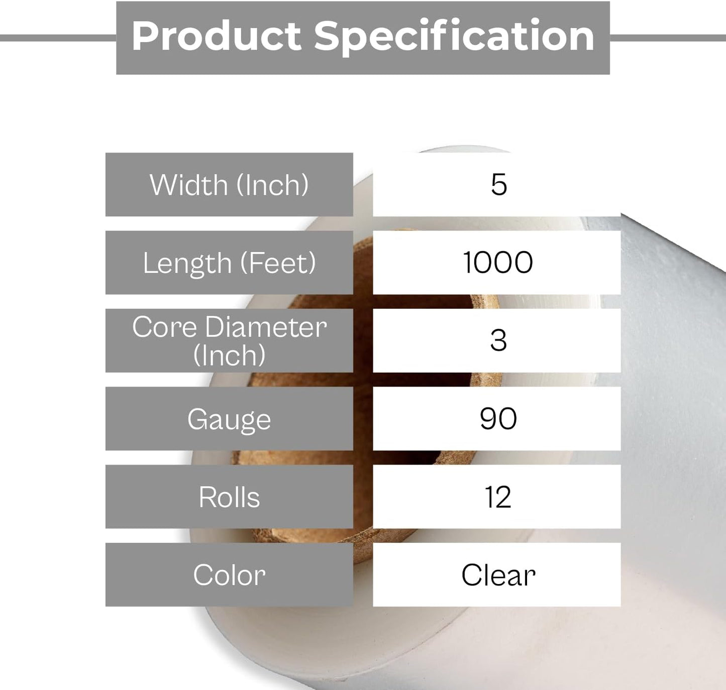 PSBM Mini Stretch Wrap with Handle, 12 Pack, 5 Inch x 1000 Feet, 90 Gauge, Clear, Small Plastic Cling Film for Pallets Moving Storing