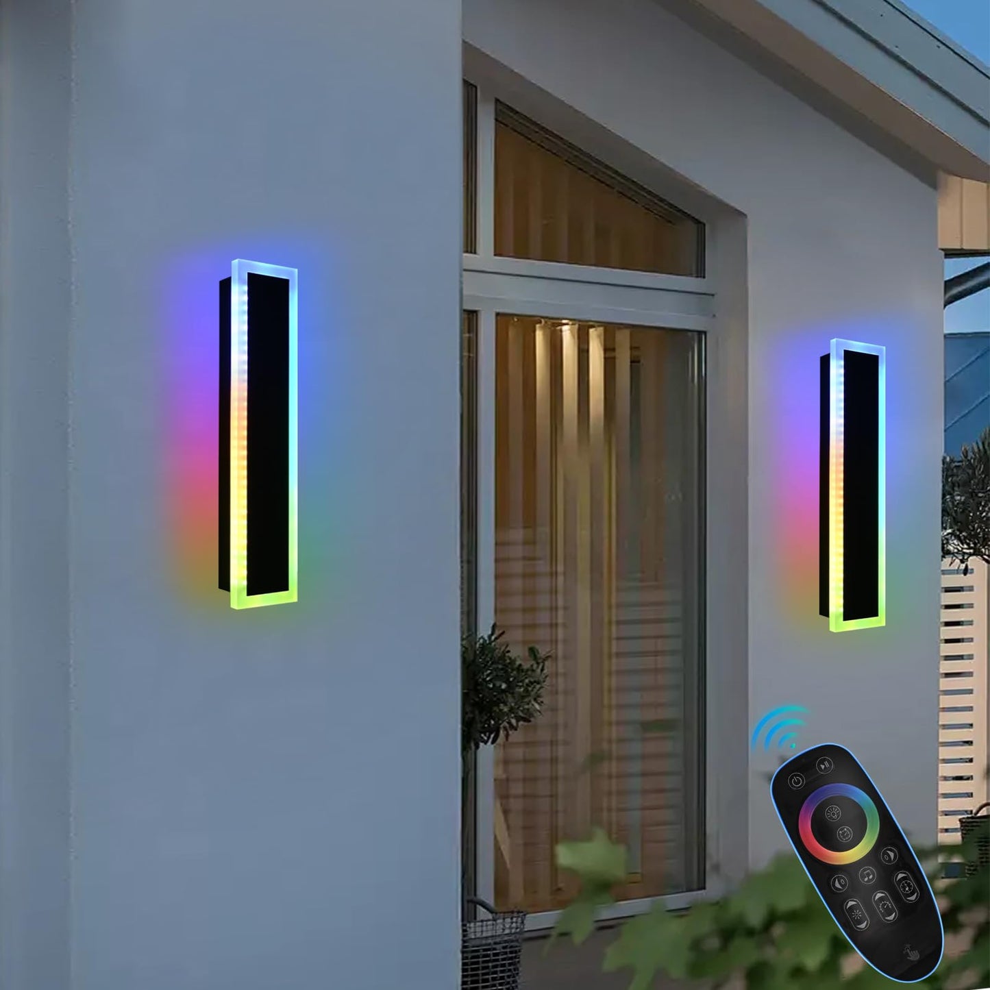 QueeuQ RGB LED Outdoor Wall Lights, 24 inch Dimmable Metal Fixture, 2 Pack, Model 11-SZ-9970-RGBCW-12W-24in